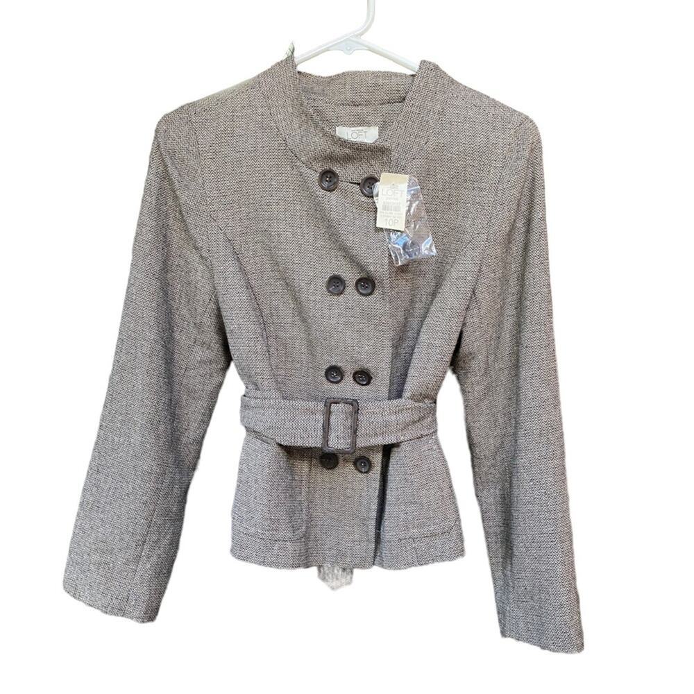 Loft Ann Taylor Women's Size 10P Brown Military Style Jacket Blazer Wool Blend